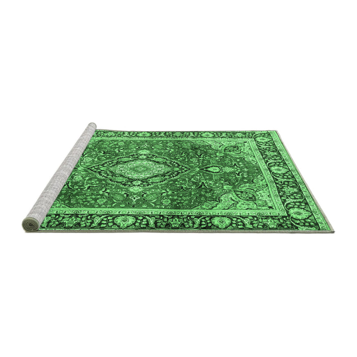 Sideview of Machine Washable Medallion Emerald Green Traditional Area Rugs, wshtr4498emgrn