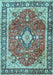 Machine Washable Medallion Light Blue Traditional Rug, wshtr4498lblu