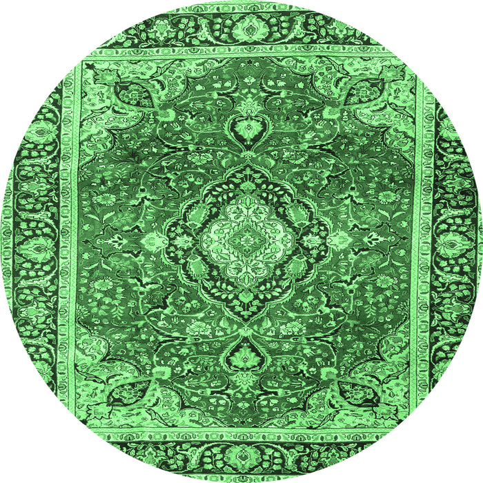 Round Medallion Emerald Green Traditional Rug, tr4498emgrn