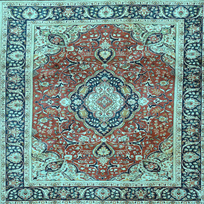 Square Machine Washable Medallion Light Blue Traditional Rug, wshtr4498lblu