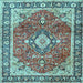 Square Machine Washable Medallion Light Blue Traditional Rug, wshtr4498lblu