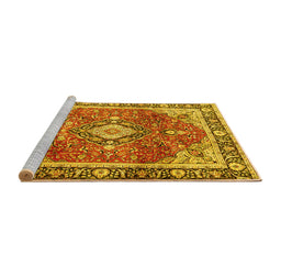 Sideview of Machine Washable Medallion Yellow Traditional Rug, wshtr4498yw