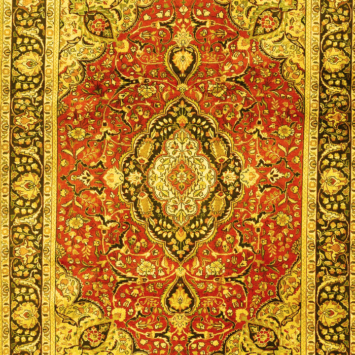 Machine Washable Medallion Yellow Traditional Rug, wshtr4498yw