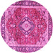 Round Machine Washable Medallion Pink Traditional Rug, wshtr4498pnk