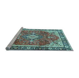 Sideview of Machine Washable Medallion Light Blue Traditional Rug, wshtr4498lblu