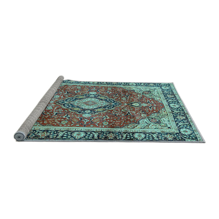 Sideview of Machine Washable Medallion Light Blue Traditional Rug, wshtr4498lblu