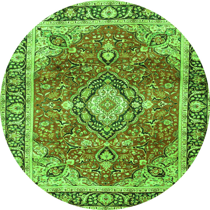 Square Medallion Green Traditional Rug, tr4498grn