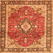 Round Machine Washable Medallion Orange Traditional Area Rugs, wshtr4498org