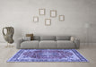 Machine Washable Medallion Blue Traditional Rug in a Living Room, wshtr4498blu