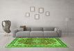 Machine Washable Medallion Green Traditional Area Rugs in a Living Room,, wshtr4498grn