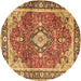 Round Machine Washable Medallion Brown Traditional Rug, wshtr4498brn