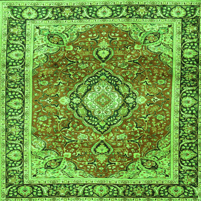 Round Machine Washable Medallion Green Traditional Area Rugs, wshtr4498grn