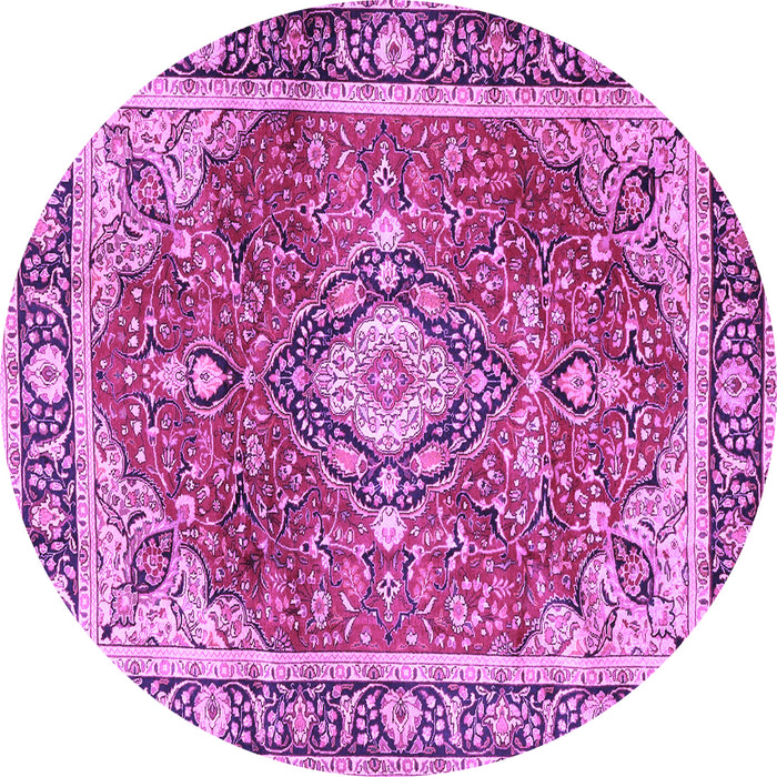 Round Machine Washable Medallion Purple Traditional Area Rugs, wshtr4498pur