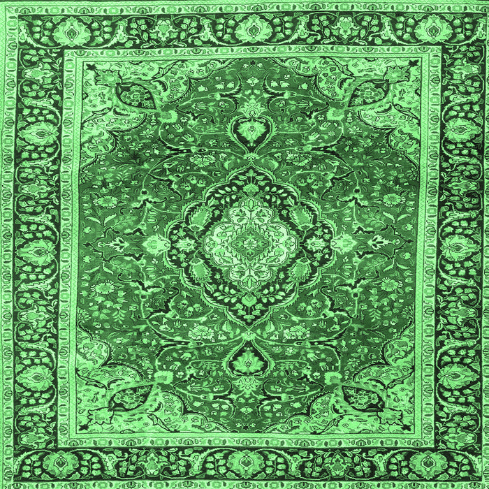 Square Medallion Emerald Green Traditional Rug, tr4498emgrn