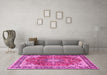 Machine Washable Medallion Pink Traditional Rug in a Living Room, wshtr4498pnk