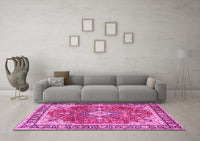 Machine Washable Medallion Pink Traditional Rug, wshtr4498pnk