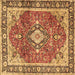 Square Machine Washable Medallion Brown Traditional Rug, wshtr4498brn