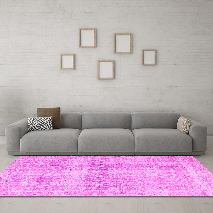 Machine Washable Persian Pink Traditional Rug in a Living Room, wshtr4499pnk