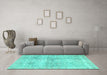 Machine Washable Persian Turquoise Traditional Area Rugs in a Living Room,, wshtr4499turq