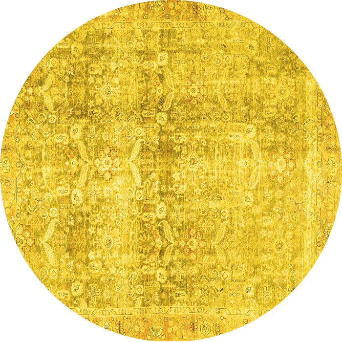 Round Persian Yellow Traditional Rug, tr4499yw