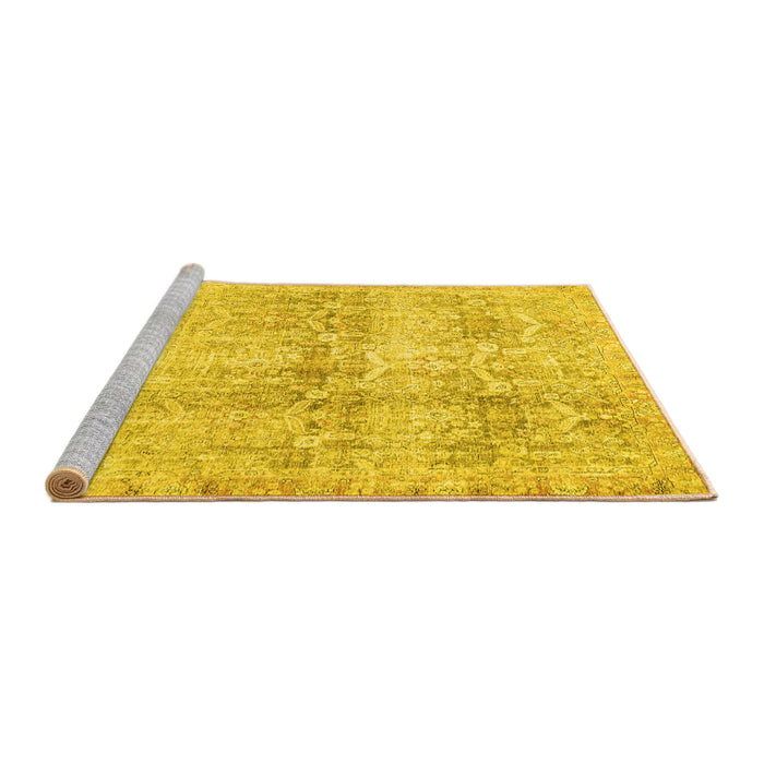 Sideview of Machine Washable Persian Yellow Traditional Rug, wshtr4499yw