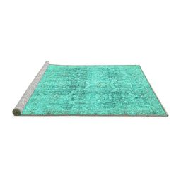 Sideview of Machine Washable Persian Turquoise Traditional Area Rugs, wshtr4499turq