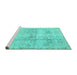 Sideview of Machine Washable Persian Turquoise Traditional Area Rugs, wshtr4499turq