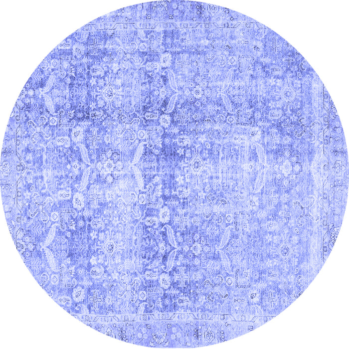 Round Machine Washable Persian Blue Traditional Rug, wshtr4499blu