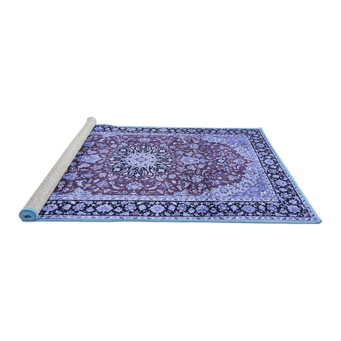 Sideview of Machine Washable Medallion Blue Traditional Rug, wshtr449blu