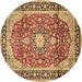 Round Medallion Brown Traditional Rug, tr449brn