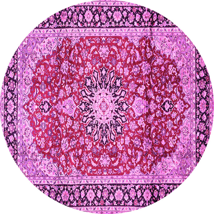 Round Machine Washable Medallion Pink Traditional Rug, wshtr449pnk