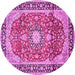 Round Machine Washable Medallion Pink Traditional Rug, wshtr449pnk