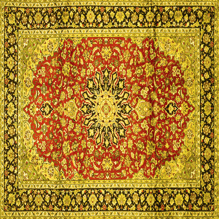 Square Machine Washable Medallion Yellow Traditional Rug, wshtr449yw