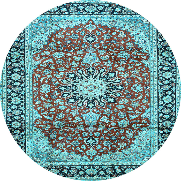 Round Machine Washable Medallion Light Blue Traditional Rug, wshtr449lblu