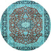 Round Machine Washable Medallion Light Blue Traditional Rug, wshtr449lblu