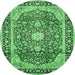 Round Medallion Emerald Green Traditional Rug, tr449emgrn