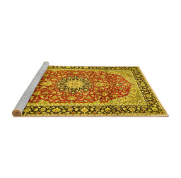 Sideview of Machine Washable Medallion Yellow Traditional Rug, wshtr449yw