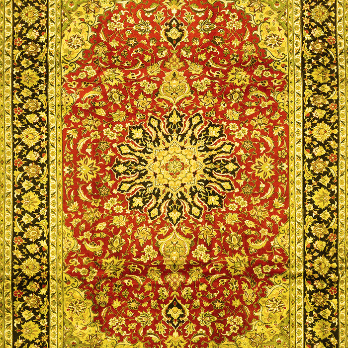 Machine Washable Medallion Yellow Traditional Rug, wshtr449yw