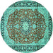 Round Machine Washable Medallion Turquoise Traditional Area Rugs, wshtr449turq