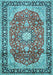 Machine Washable Medallion Light Blue Traditional Rug, wshtr449lblu