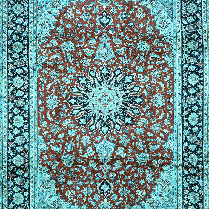Machine Washable Medallion Light Blue Traditional Rug, wshtr449lblu