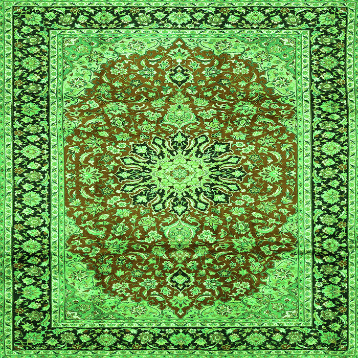 Round Machine Washable Medallion Green Traditional Area Rugs, wshtr449grn