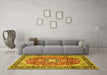 Machine Washable Medallion Yellow Traditional Rug in a Living Room, wshtr449yw