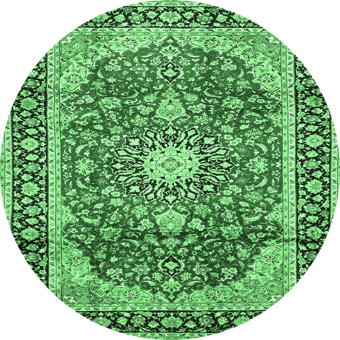 Round Machine Washable Medallion Emerald Green Traditional Area Rugs, wshtr449emgrn