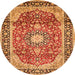 Machine Washable Medallion Orange Traditional Area Rugs, wshtr449org