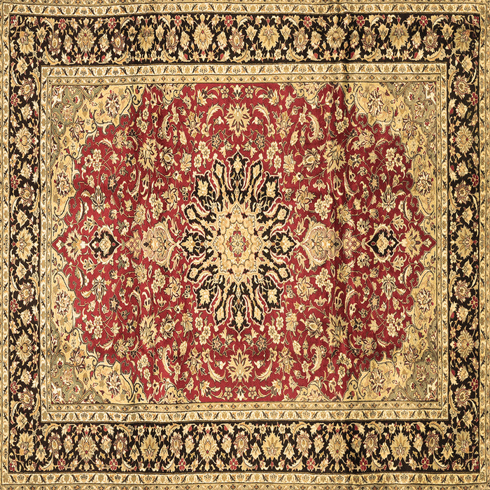 Square Machine Washable Medallion Brown Traditional Rug, wshtr449brn
