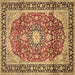 Square Machine Washable Medallion Brown Traditional Rug, wshtr449brn