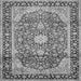 Round Machine Washable Medallion Gray Traditional Rug, wshtr449gry