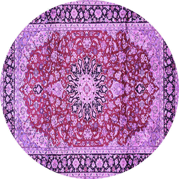 Round Machine Washable Medallion Purple Traditional Area Rugs, wshtr449pur
