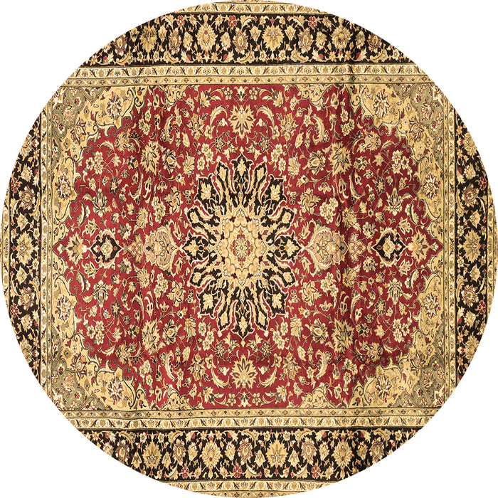 Round Machine Washable Medallion Brown Traditional Rug, wshtr449brn